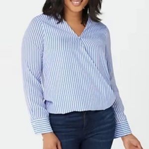 NWOT- BISHOP + YOUNG Nautical Striped Faux Wrap Top